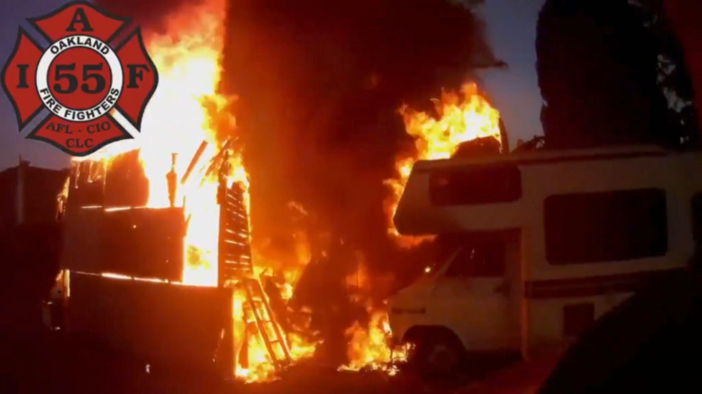 VIDEO: Oakland Firefighters Battle RV Blaze