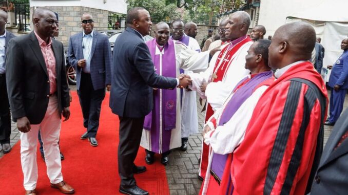 President Uhuru Kenyatta greeting religious leaders in Nairobi. The President instructed the religious rule to be revised in 2016. (Courtesy of State House-Kenya)