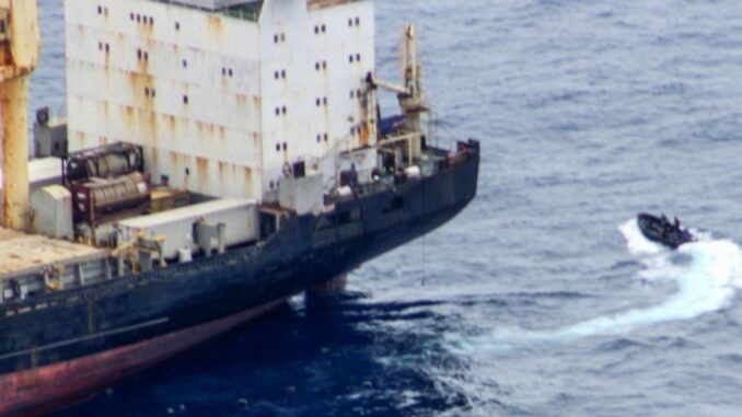 Pirates in speed boats attempted to commandeer a Panamanian-flagged cargo ship off Africa's western coast on Monday. (Ministry of Defense of Russia/Zenger)